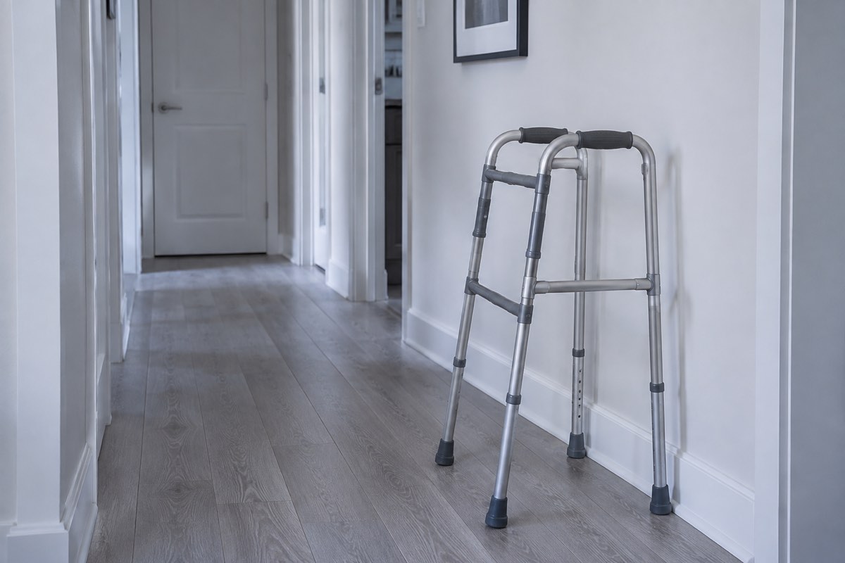 Hodalica uza zid u svijetlom hodniku stana